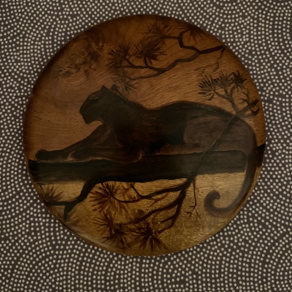 Wall Art, Wood with Panther Lounging